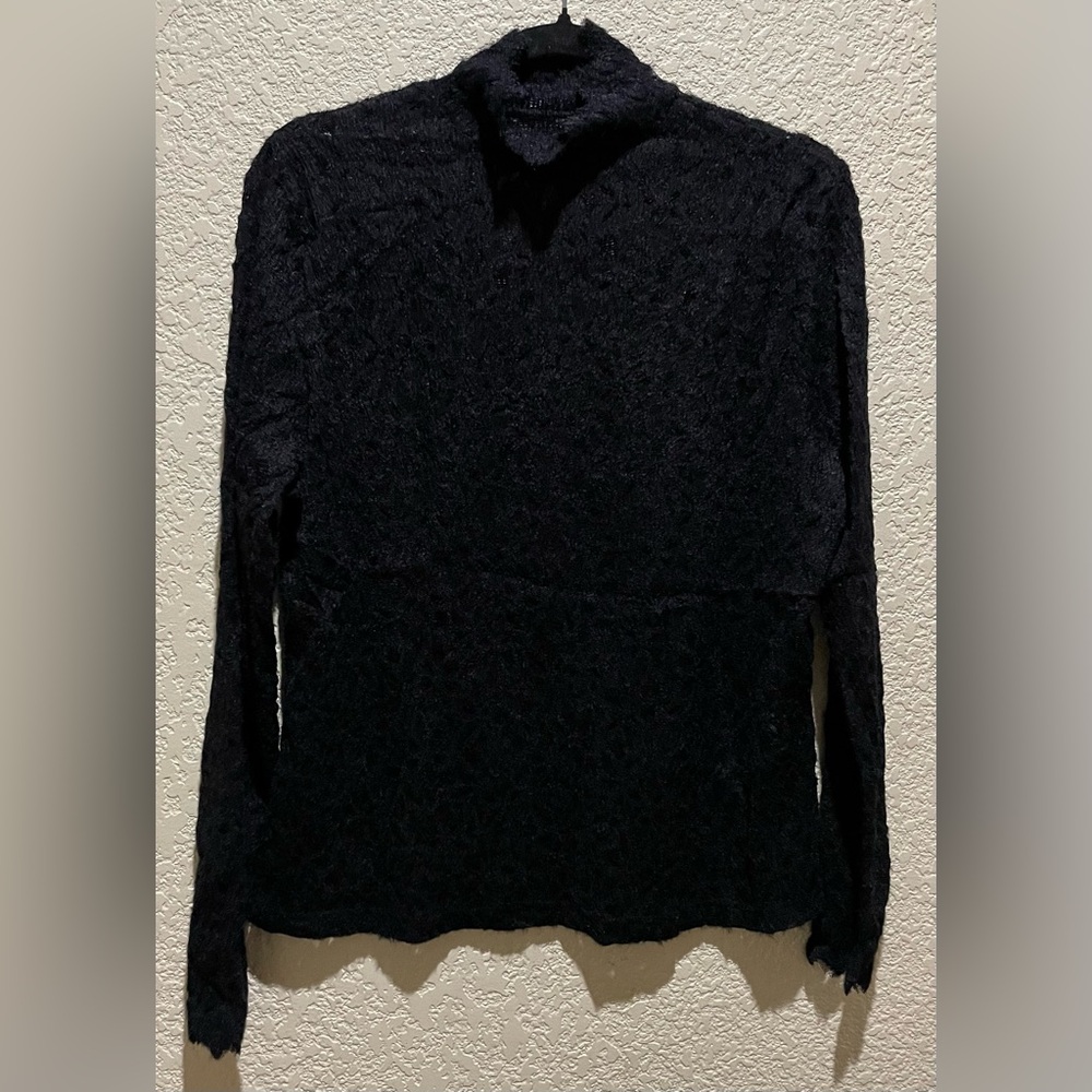Elegant Black Lace Turtleneck Women's Long Sleeve Top NWOT Size XL